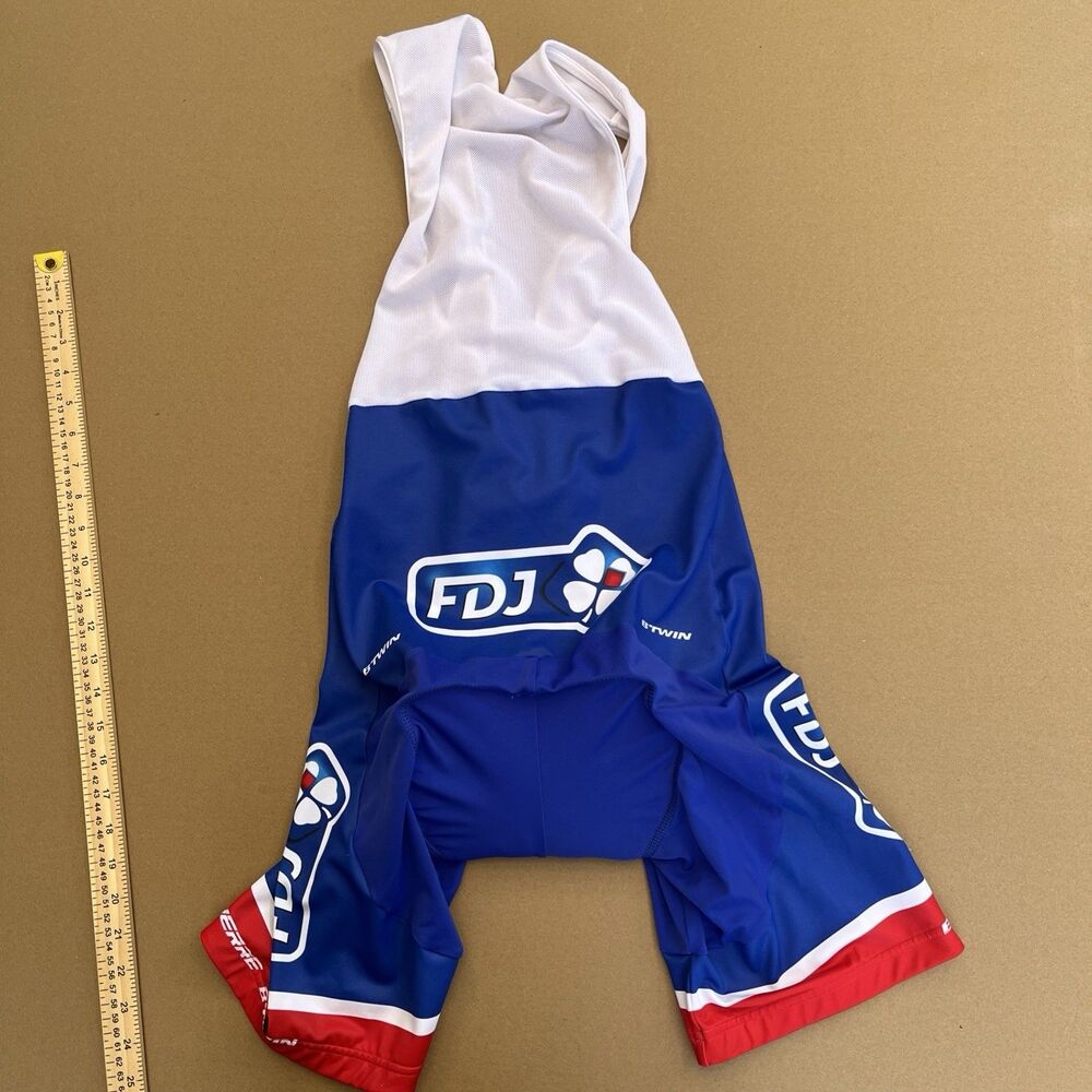 bTwin Men's FDJ Pro Cycling Team Bib Shorts - Made in Italy - Size 6 (XL/L)